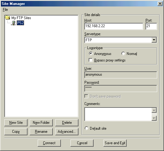 FileZilla configuration dialog.