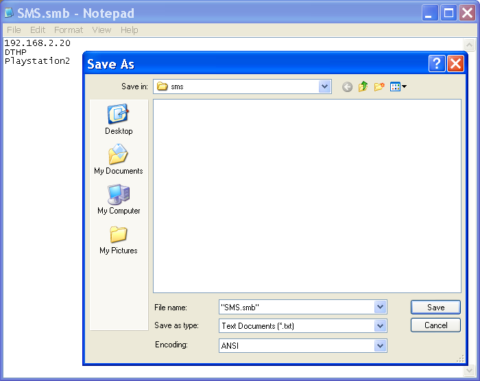 Saving the SMS.smb file