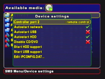 Screenshot of Device settings menu