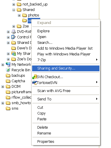 Setting up a windows XP share, step 1