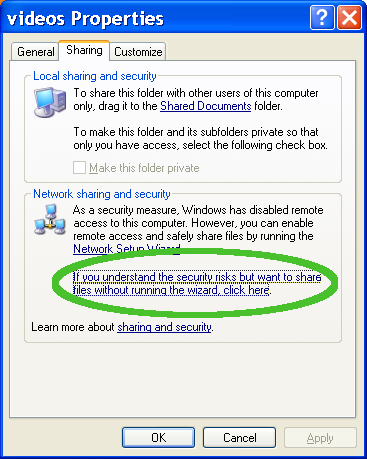 Setting up a windows XP share, step 2