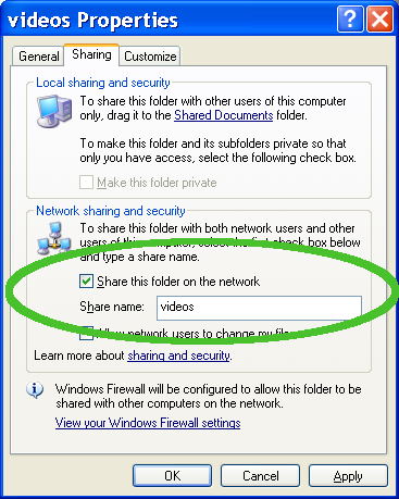 Setting up a windows XP share, step 3