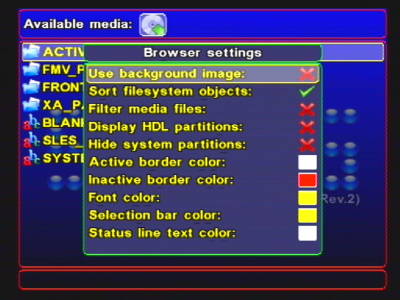SMS browser settings menu screenshot