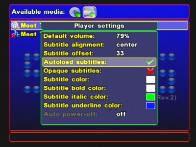 SMS screenshot showing Player settings screen.